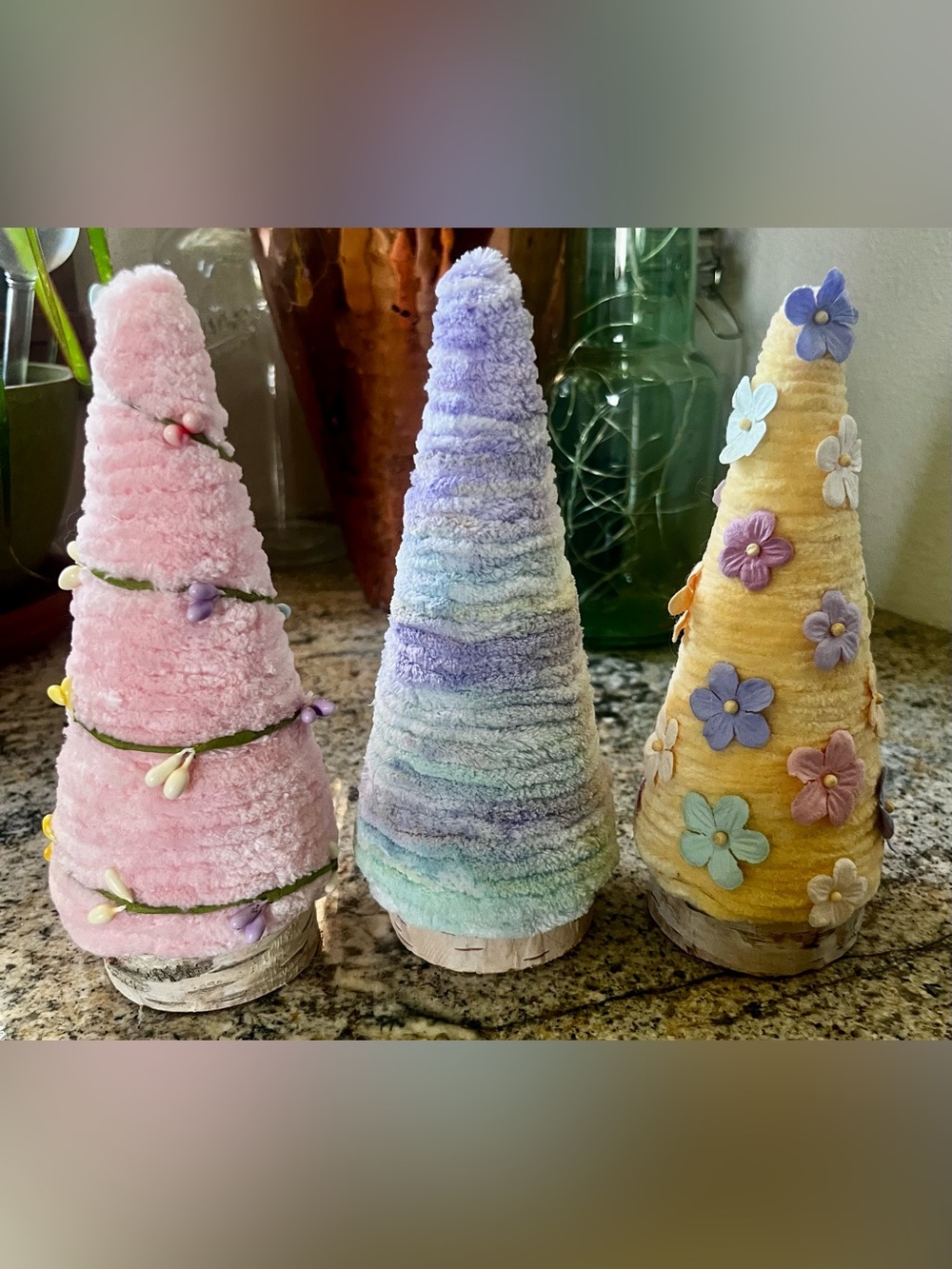 Handmade Easter Inspired Yarn Trees Lavender, Mint & Pink Trio